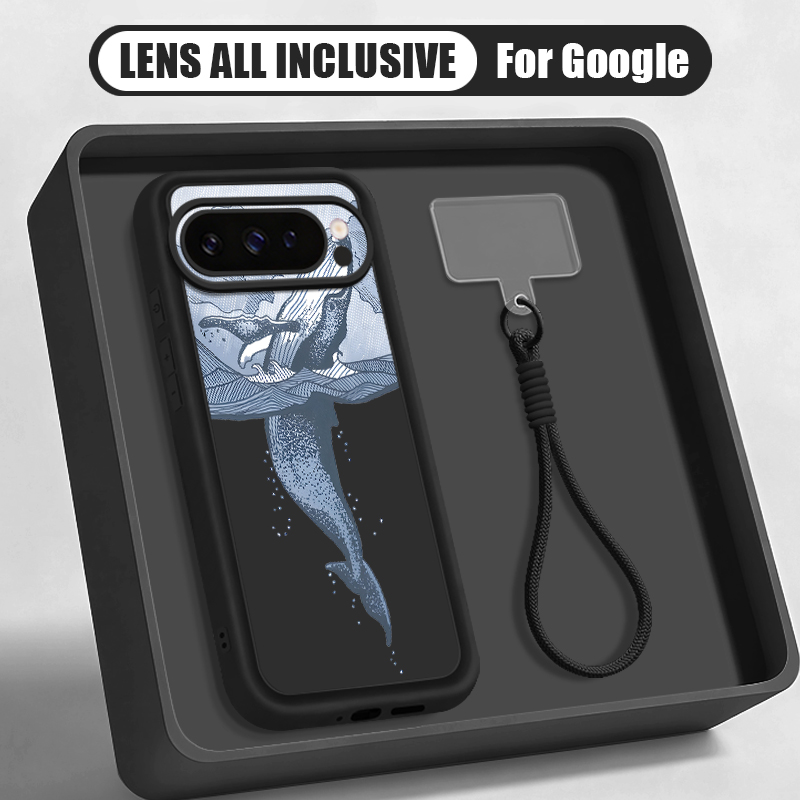Google Pixel 9 Pro - Чехол-ремешок с принтом китов-горбатиков для Google